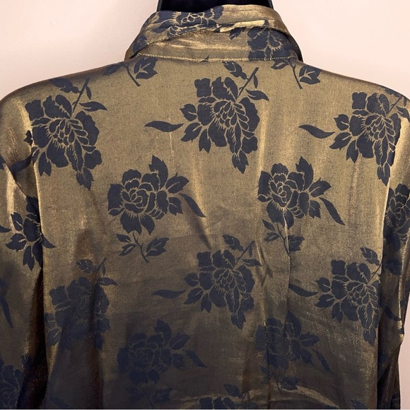 Vintage 90s Size 14 Christie And Jill Green Iridescent Floral Button Up Blouse - Picture 8 of 14